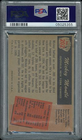 Lot #9041  1955 Bowman #202 Mickey Mantle - PSA NM-MT 8 - Image 2