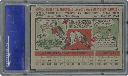 Lot #9043  1956 Topps #225 Gil McDougald - PSA MINT 9 - one Higher! - Image 2