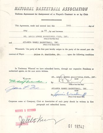 Lot #9186 J. Walter Kennedy (8) Signed Transfer Contracts - Image 1