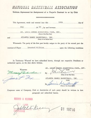Lot #9186 J. Walter Kennedy (8) Signed Transfer Contracts - Image 2