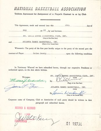 Lot #9186 J. Walter Kennedy (8) Signed Transfer Contracts - Image 3