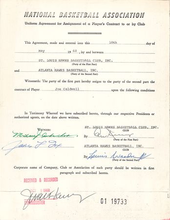 Lot #9186 J. Walter Kennedy (8) Signed Transfer Contracts - Image 6