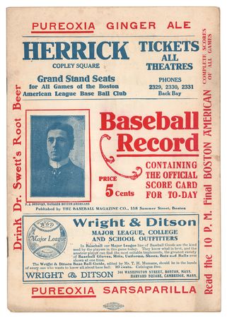 Lot #9224  Circa 1910 Boston vs Washington Baseball Record with Score Card (Scored) - Image 1