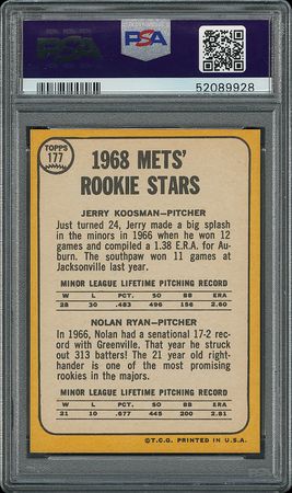 Lot #9062  1968 Topps #177 Nolan Ryan/Jerry Koosman RC PSA NM-MT 8 - Image 2
