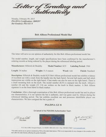 Lot #9150 Bob Allison's Game-Used Baseball Bat - Image 2