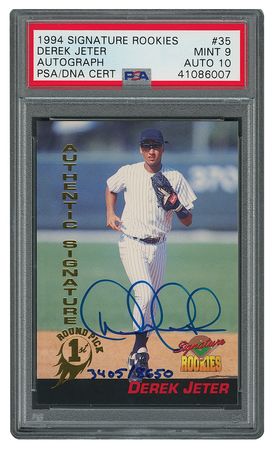 Lot #9127  1994 Signature Rookies #35 Derek Jeter Signed Card PSA MINT 9 (AUTO 10) - Image 1
