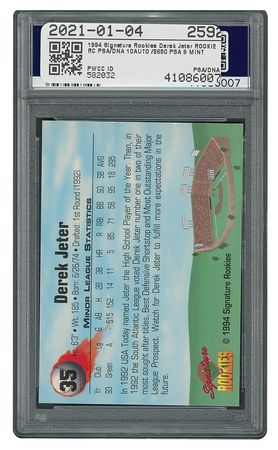 Lot #9127  1994 Signature Rookies #35 Derek Jeter Signed Card PSA MINT 9 (AUTO 10) - Image 2