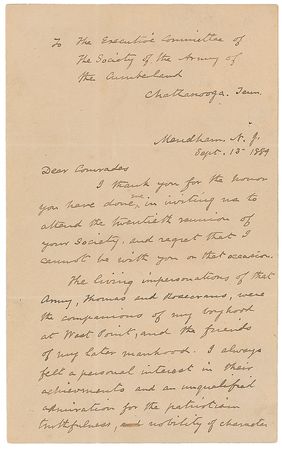 Lot #223 Abner Doubleday: Praise for the ?patriotism, truthfulness, and nobility of character and consummate generalship? of Generals Thomas and Rosecrans - Image 1
