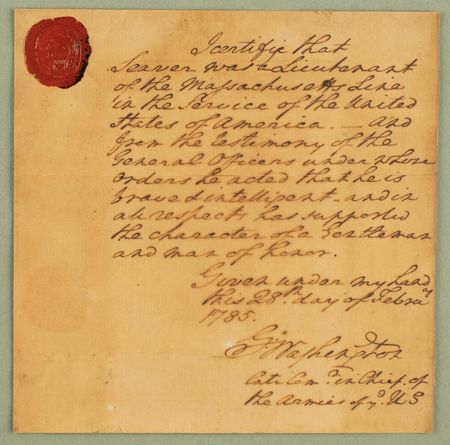 Lot #1 George Washington: Washington, as “late Com’dr in Chief of the Armies,” pens a firmly flattering endorsement of “brave & intelligent” James Sever, who would go on to command the USS Congress - Image 2