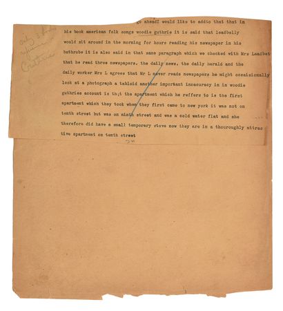 Lot #384 Huddie ?Lead Belly? Ledbetter: Lead Belly's never-before-seen unpublished biography - Image 1