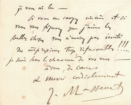 Lot #422 Jules Massenet Handwritten Letter Signed - Image 3