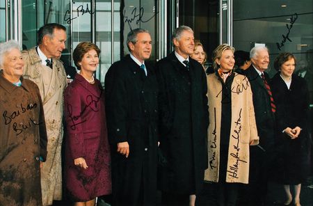 Lot #38 Presidents and First Ladies: Fully signed presidential library photo?the Carters, Bushes, and Clintons - Image 1