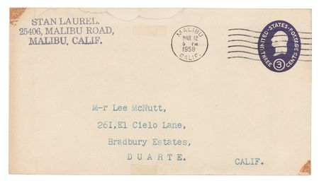 Lot #709 Stan Laurel: Content-rich letter from Laurel on missing 