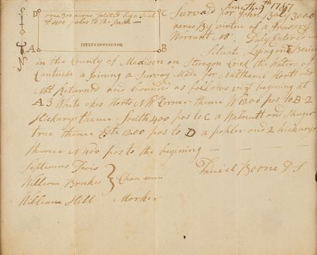 Lot #128 Daniel Boone: Scarce handwritten 1787 land survey by Daniel Boone, complete with hand-drawn diagram of Kentucky wilderness - Image 2