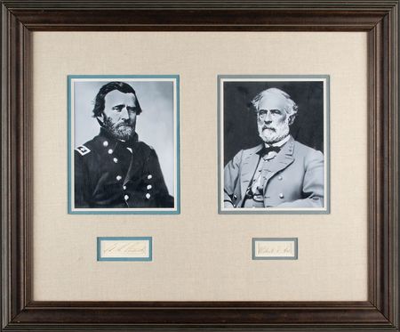 Lot #225 U. S. Grant and Robert E. Lee: Framed Civil War display with the scarce full signature of Robert E. Lee - Image 1