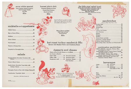 Lot #314 Walt Disney: Dinner with Disney—a boldly signed color menu from Walt Disney's Studio Restaurant - Image 2