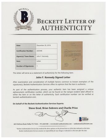 Lot #31 John F. Kennedy: JFK to a young supporter: 