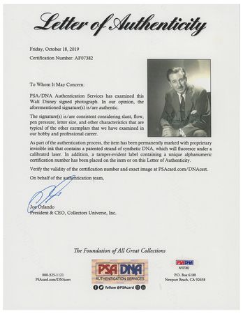Lot #312 Walt Disney: Choice portrait signed by the animation innovator - Image 2