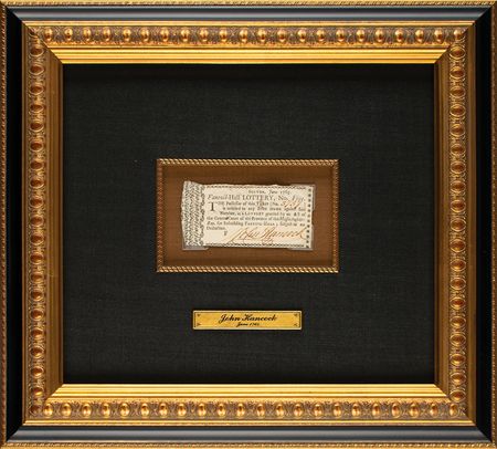 Lot #104 John Hancock: 1765 lottery ticket for the reconstruction of Faneuil Hall, boldly signed by John Hancock - Image 1