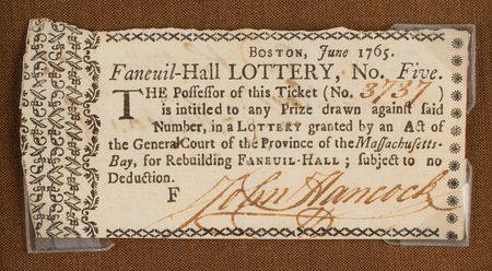 Lot #104 John Hancock: 1765 lottery ticket for the reconstruction of Faneuil Hall, boldly signed by John Hancock - Image 2