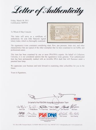 Lot #104 John Hancock: 1765 lottery ticket for the reconstruction of Faneuil Hall, boldly signed by John Hancock - Image 3