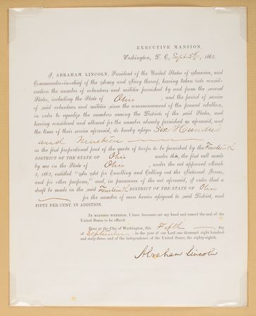 Lot #15 Abraham Lincoln: Historically important document: Lincoln drafts Ohioans in 1863 to replenish the Union army - Image 2