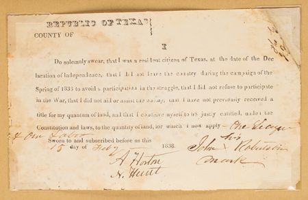 Lot #127 Republic of Texas: To receive land, a Texan swears: ?I did not leave the Country during the campaign of the Spring of 1836 to avoid a participation in the struggle, that I did not refuse to participate in the War? - Image 2
