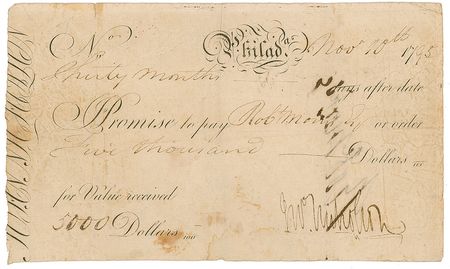 Lot #187 Robert Morris: The Pennsylvania Signer endorses a $5000 promissory note - Image 1