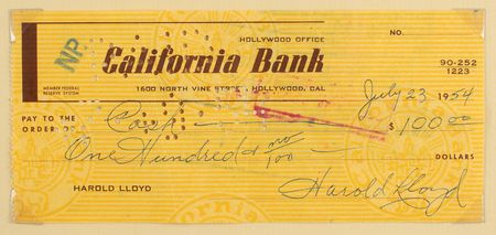 Lot #714 Harold Lloyd Check - Image 2