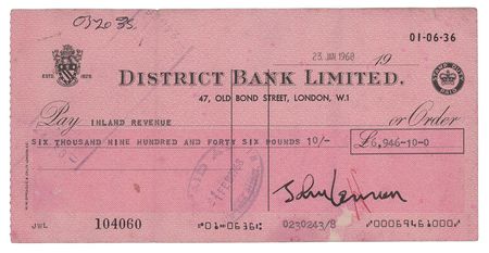 Lot #392 Beatles: Lennon, John: Lennon pays the 'Taxman' in 1968 - Image 1