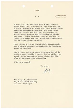 Lot #60 Dwight D. Eisenhower: Ike writes to his brother about the Eisenhower Presidential Library and Museum - Image 1