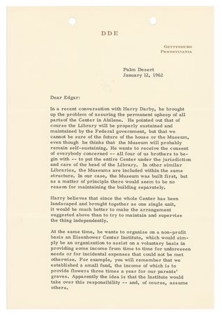 Lot #60 Dwight D. Eisenhower: Ike writes to his brother about the Eisenhower Presidential Library and Museum - Image 2
