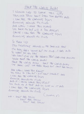 Lot #406 Oasis: Gallagher, Noel: Five Oasis song lyrics handwritten by Noel Gallagher - Image 4