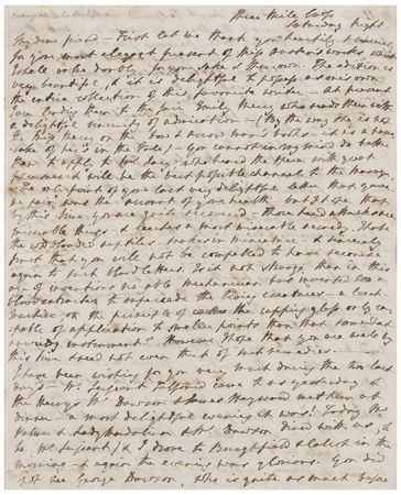 Lot #347 Mary Russell Mitford: Handwritten letter sending thanks for 