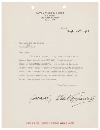 Lot #738 Nazimova Typed Letter Signed - Image 1