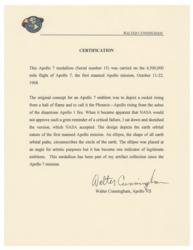 Lot #3124 Walt Cunningham's Apollo 7 Flown Robbins Medallion - Image 3