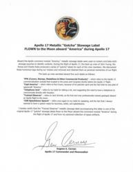 Lot #3467 Gene Cernan's Apollo 17 Lunar Flown 'Gotcha' Stowage Label - Image 2