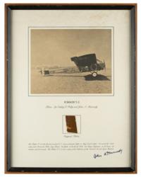 Lot #3691  First Nonstop Transcontinental Flight: Flown Fabric Display Signed by John A. Macready - Image 1