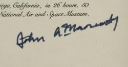 Lot #3691  First Nonstop Transcontinental Flight: Flown Fabric Display Signed by John A. Macready - Image 3
