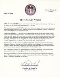 Lot #3439 Charlie Duke's 'T.U.R.D.' Award - Image 3