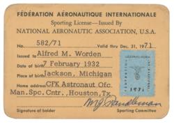 Lot #3337 Al Worden's Fédération Aéronautique Internationale Sporting License - Image 1