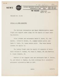 Lot #3387 Al Worden's NASA Apollo 15 Crew Selection Announcement - Image 1