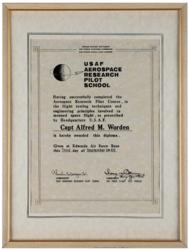 Lot #3329 Al Worden's Test Pilot Pin, Diploma, and