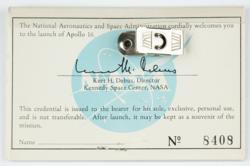 Lot #3437 Alan Bean's Apollo 16 Launch Viewing Badge - Image 2