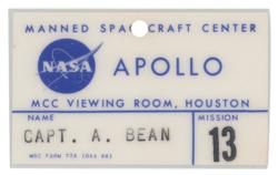 Lot #3271 Alan Bean's Apollo 13 MCC Viewing Room Badge - Image 1