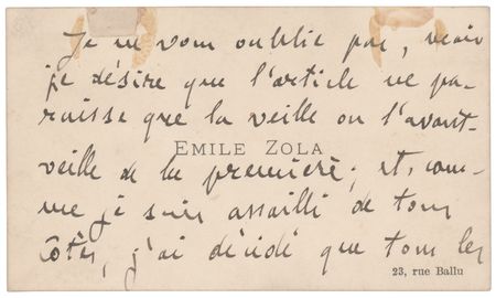Lot #378 Emile Zola Handwritten Letter Signed - Image 2