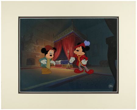 Lot #833 Mickey Mouse and the Prince production cel and production background from The Prince and the Pauper Production Cel and Production Background - Image 1
