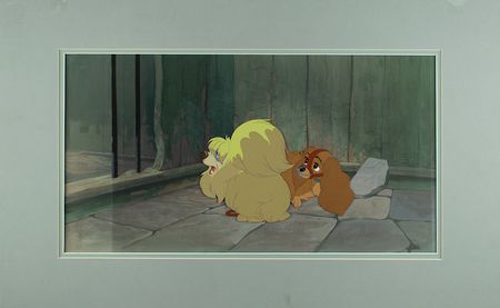 Lot #712 Lady and Peg production cels and pan production background from Lady and the Tramp Production Cels and Production Background - Image 1