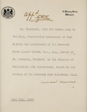 Lot #150 Winston Churchill and King George VI: Churchill and King George VI appoint a vicar - Image 2