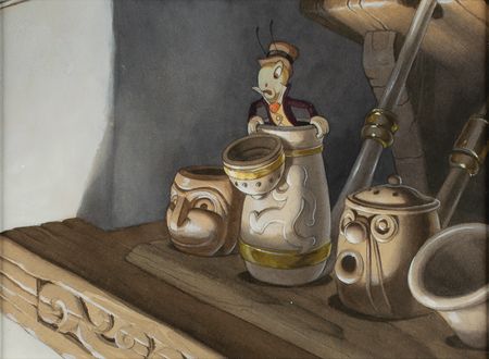 Lot #662 Jiminy Cricket concept painting from Pinocchio: Conceptual painting of Jiminy Cricket from the magical start of Pinocchio - Image 1